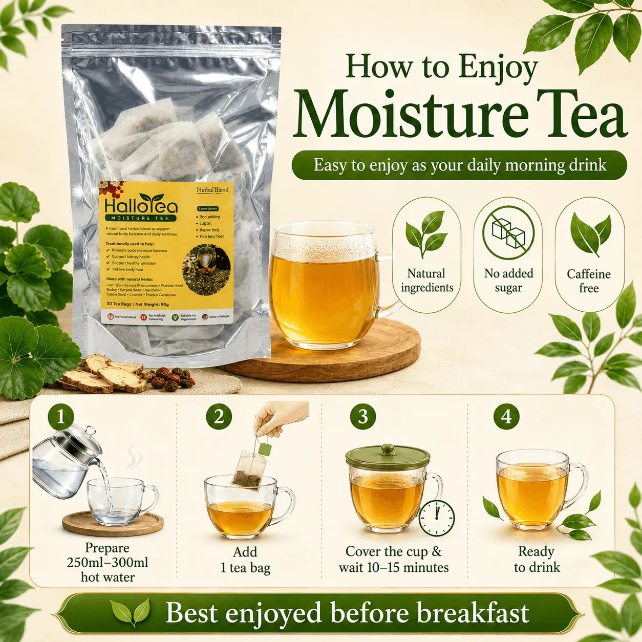 Hallo Dried Herbs Natural Moisture Tea angle 3
